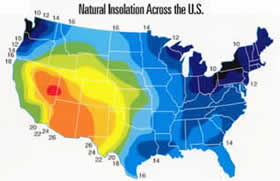 Map:  Average daily solar radiation